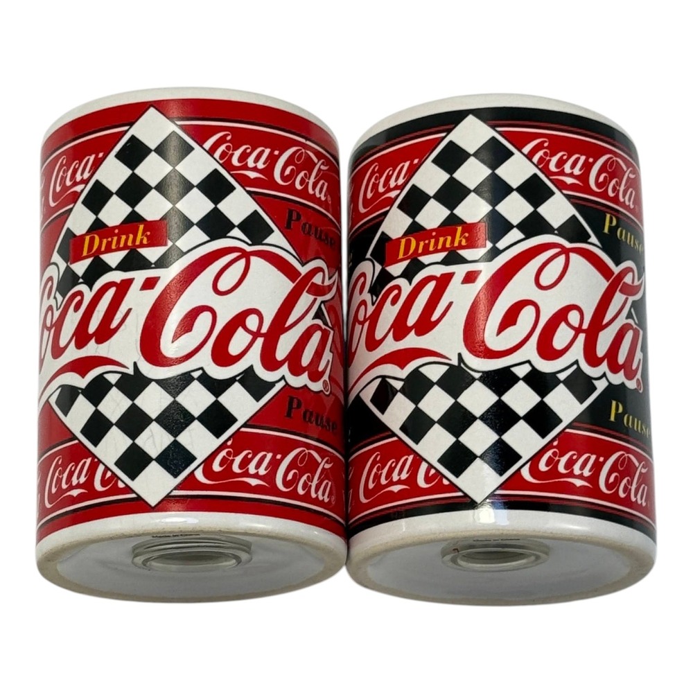 Coca-Cola Salt and Pepper Shakers Red Black Checkered Racing